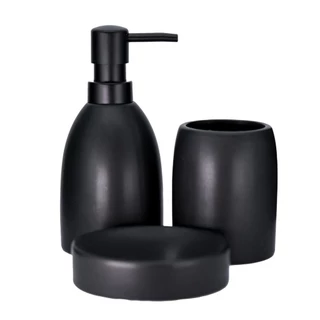 Jogo De Banheiro Saboneteira Porcelana Preto Ônix 3pçs Saboneteira Copo Dispenser Yazi