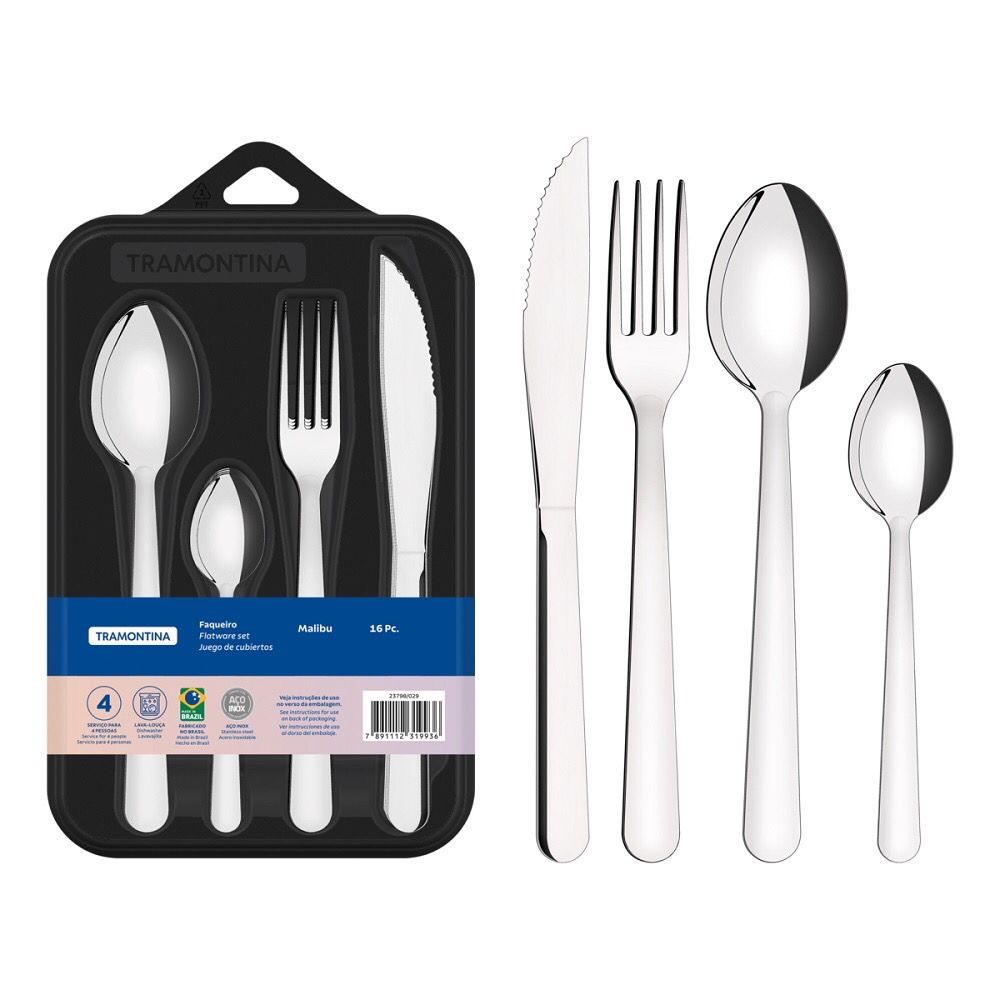 Jogo de Talheres Mesa Faqueiro Malibu 24 Peças Ou 16 Peças Tramontina utensílisos de cozinha