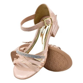 Sandalia Feminina Rose Nude Cobre Enfeite Strass Pedrarias Salto Confortavel Delicada Minfantil Menina Sandalinha Saltinho Oderna Verão Social Festa barbie