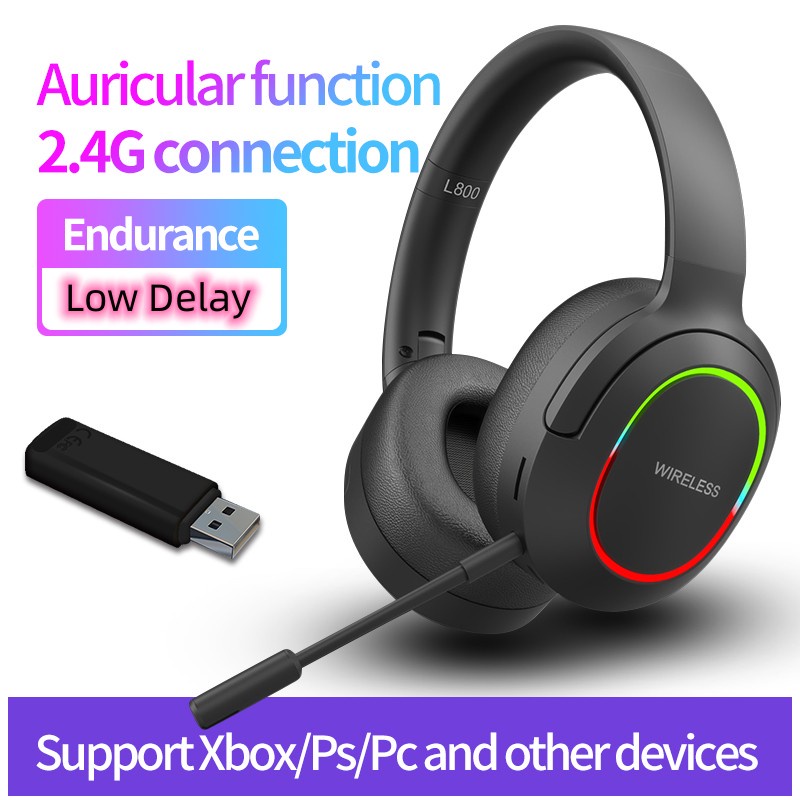 Fone De Ouvido Bluetooth Sem Fio 2.4GHz/Para PC Portátil PS5 PS4 RGB  Telefone Celular Com Microfone Destacável