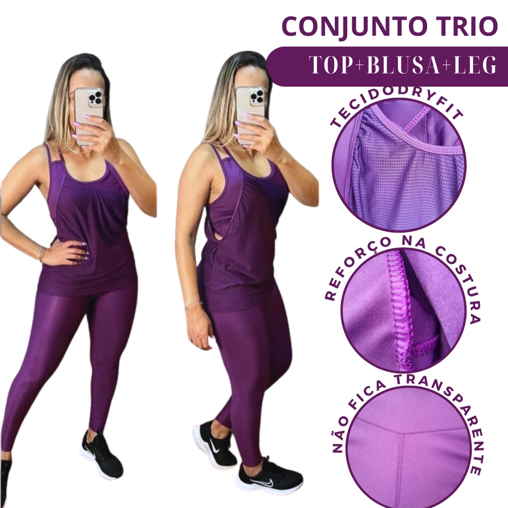 Conjunto Academia Feminino Levanta Bumbum Calça Legging e Top Com Bojo Moda  Fitness Sem Costura Roupas Femininas Conjuntos