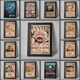 Quadro com Moldura e Vidro - ONE PIECE- Decorativos, cartaz, procurado, recompensa, luffi, zoro, anime, sanji