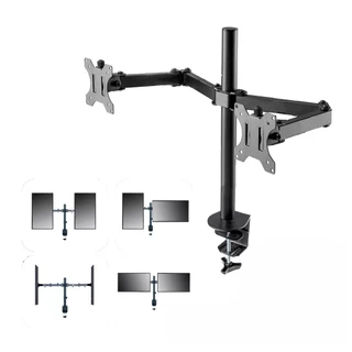 Suporte para Monitor Duplo Articulado Ajustável Fixação em Mesa Vesa Aço Carbono Universal Preto
