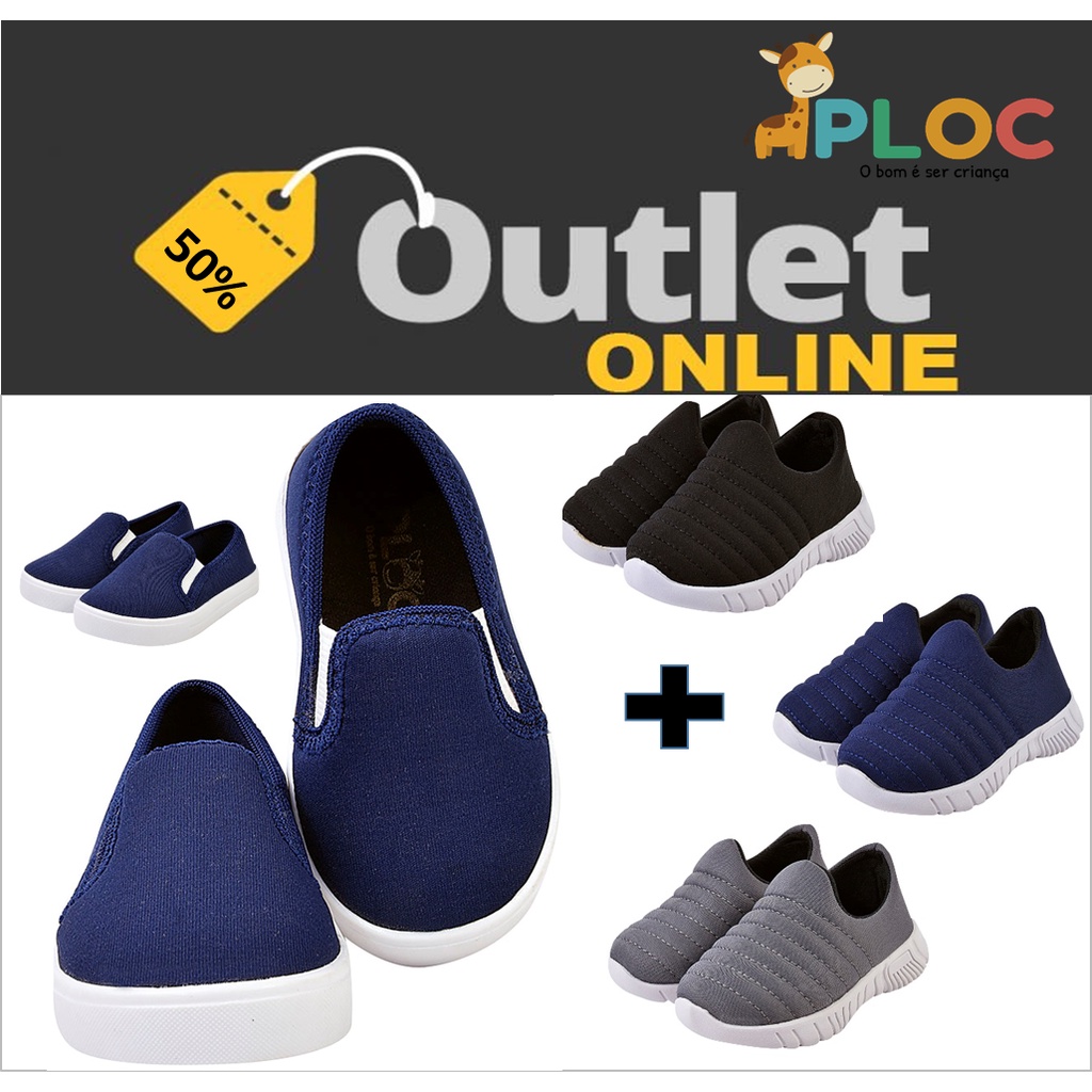 KIT 02 PARES TÊNIS INFANTIL SLIP IATE MARINHO + TÊNIS PLAY P26 COR A ESCOLHER PLOC ORIGINAL
