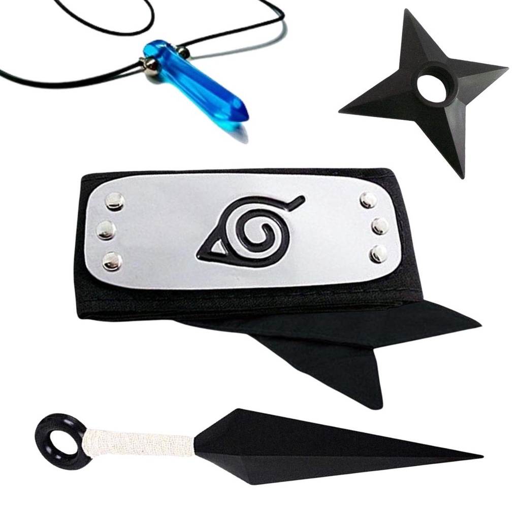 Kit Kunai & Bandana Naruto Boruto + Colar Akatsuki & Konoha Aldeia da Folha