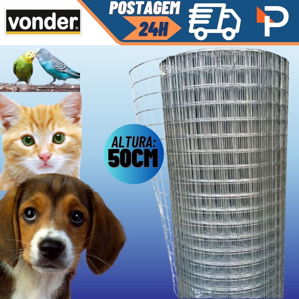 Tela Soldada p/ cachorro 50cm altura x 2,5x2,5cm vão (METRO)