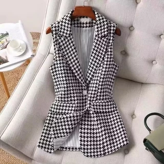 Moda Outono Novo Colarinho Para Baixo Colete Feminino Sem Mangas Preto Branco