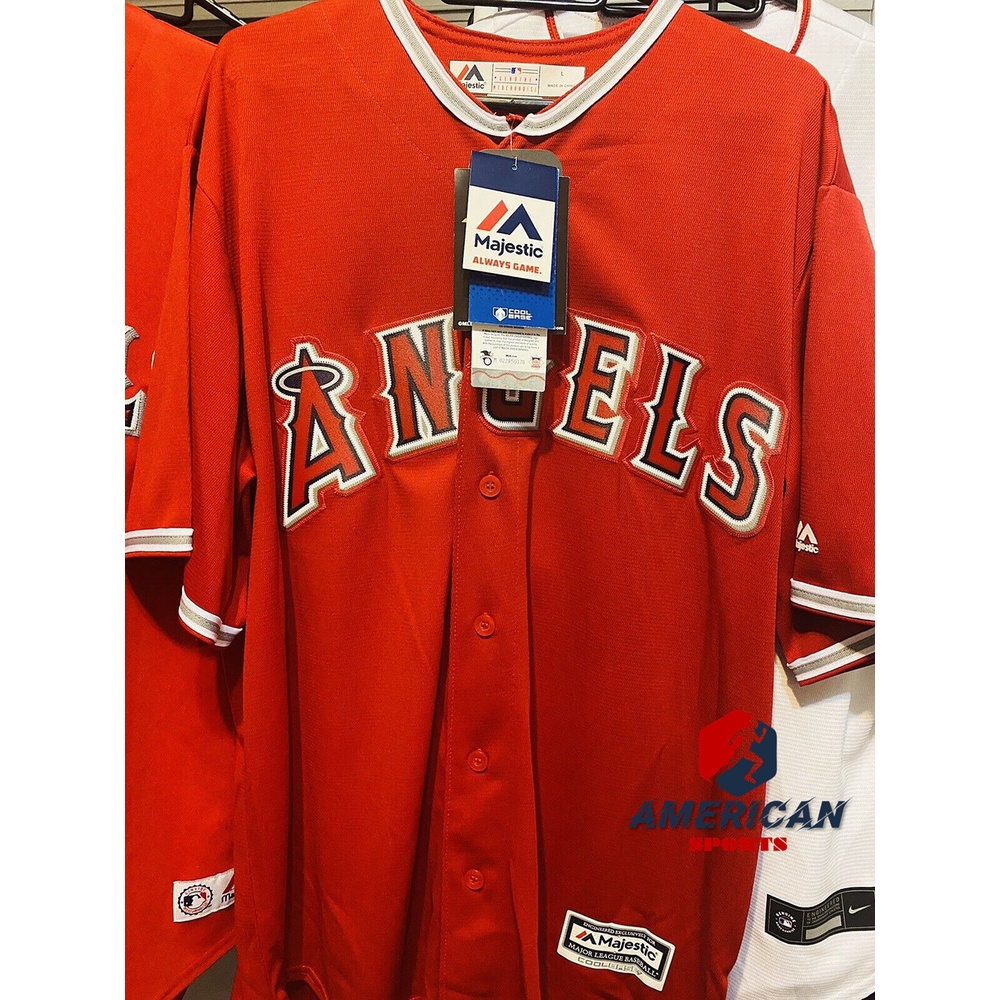 Camisa Beisebol Majestic Los Angeles Angels - Branco/Vermelho