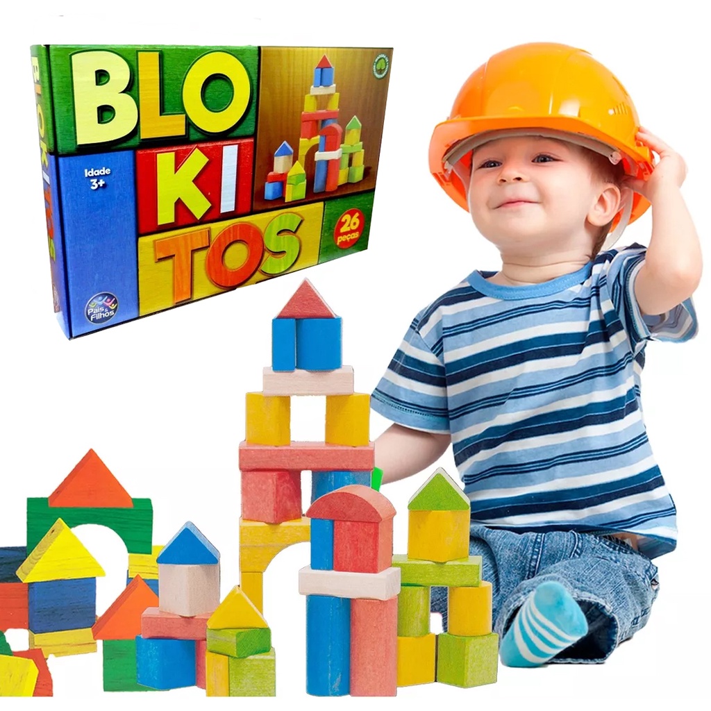 Brinquedo para Montar Blokitos de Madeira 26 Peças Pais e Filhos na  Papelaria Art Nova