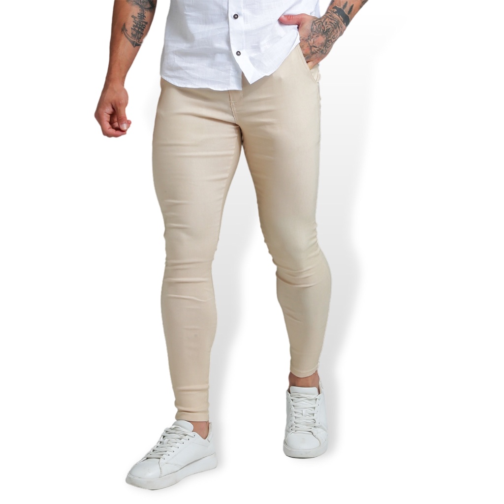 Calça Masculina Alfaiataria Skinny Com lycra Sarja