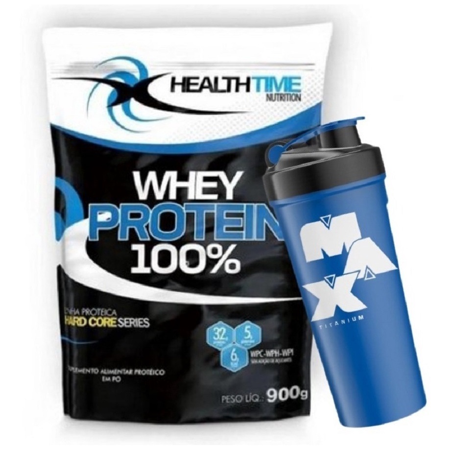 Kit Whey Protein 100% Isolado Concentrado 900g + Coqueteleira