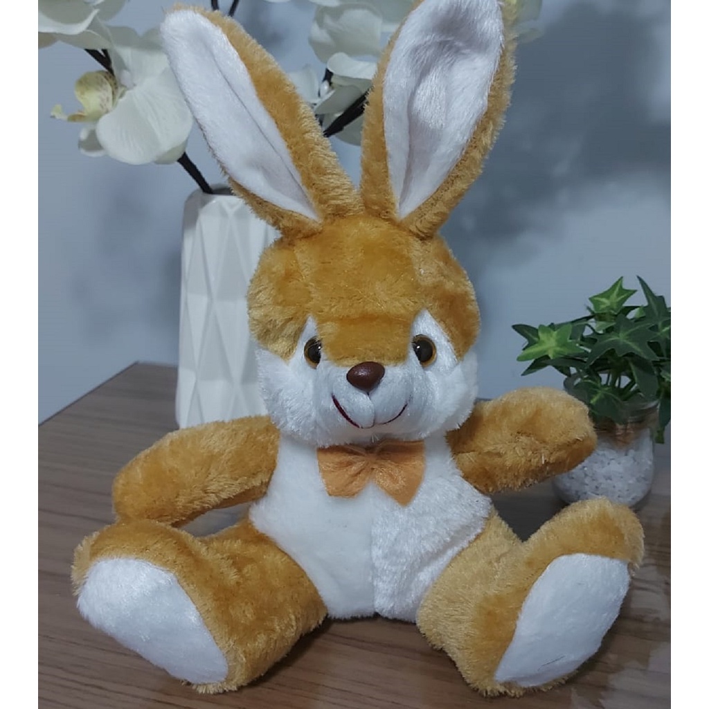 Coelho Coelhinho Da Páscoa Pelúcia Branco e Caramelo - 28 Cm De Altura ...