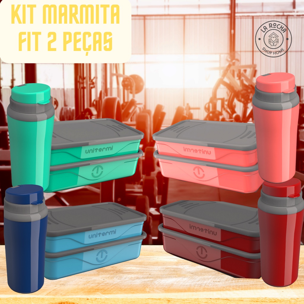 Kit FIT marmita talheres aço inox California com divisorias copo termico Unitermi
