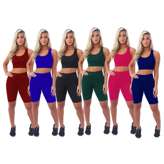 Kit 5 Conjuntos Fitness Bermuda + Top Roupas Femininas Para Academia Revenda Ginástica A09