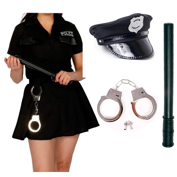 Fantasia Policial Feminina Adulta + Acessórios - Cosplay Polícia ...
