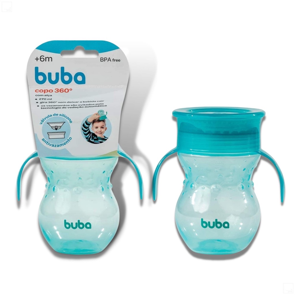 Copo de Treinamento 360 Bebê - com Alça - 270ml - Azul - Buba