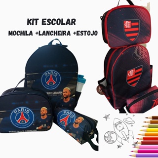 kit Escolar mochila infantil 3 pcs Mochila + lancheira + Estojo Vários temas Menino e Menina