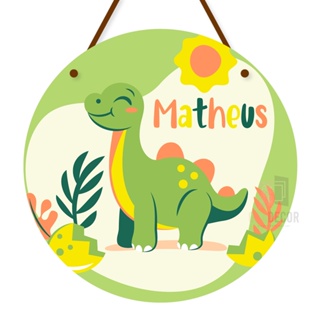 Enfeite Porta Maternidade Menino Redondo Dinossauro Mdf 25cm