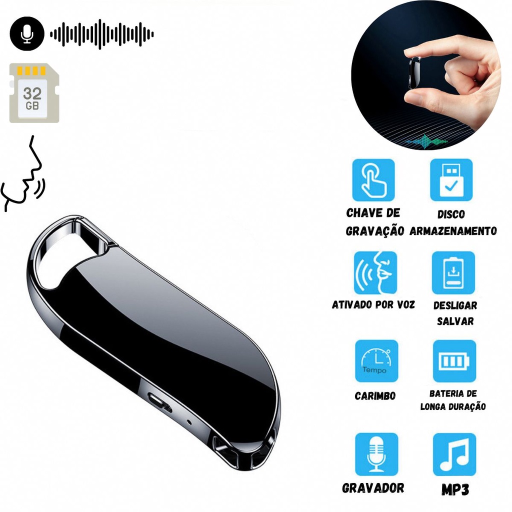 Chaveiro Micro Gravador De Audio Voz Com Sensor Dispositivo Exclusivo Envio Imediato
