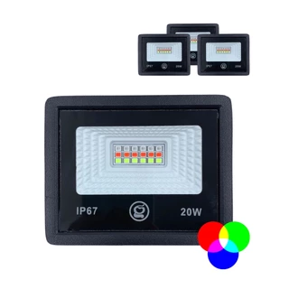 Kit 2 Mini Refletor Led RGB 20W Smd Holofote IP67 Slim Bivolt Colorido