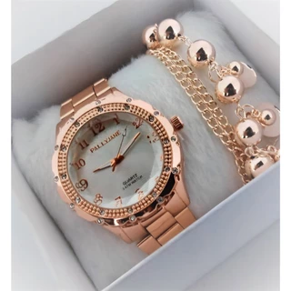Relogio feminino kit relogio com pulseira dentro da caixa kit presente super barato