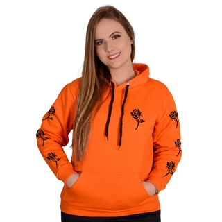 Moletom Feminino Com Capuz Rosas Minimalistas Outono/Inverno