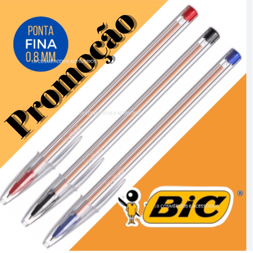 Kit Caneta Bic Cristal Fina Preta Azul E Vermelha Mm Shopee Brasil