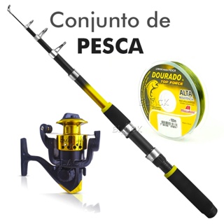 Kit De Pesca Completo 1 Vara Telescópica 40% Carbono 1 Molinete Mais Linha conjunto para 9 kg