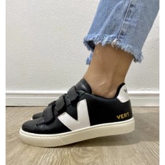 TÊNIS VERT FEMININO CASUAL VELCRO PRETO BRANCO VERMELHO OFERTA