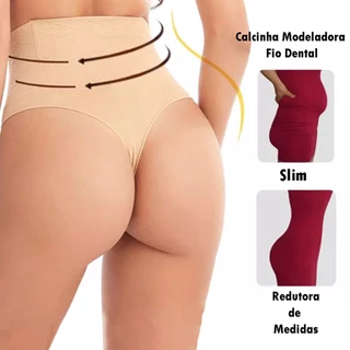 Calcinha Cós Alto Cinta Modeladora Fio Dental Reduz Medidas Modela E Afina O Corpo Com 20 Cm Moda Intima