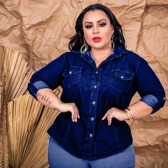 Camisão jeans store feminino plus size