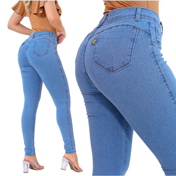 Calça Feminina Jeans Skinny Azul Claro Cintura Alta Elastano Promoção