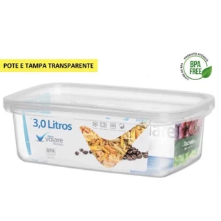 Pote Retangular Transparente Volare 3,0 Litros Rischioto Presidio