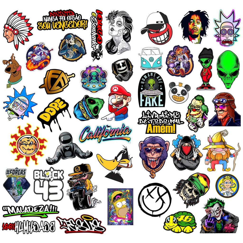 Cartela de adesivos 45 unidades moto carro bike vinil figurinhas ...