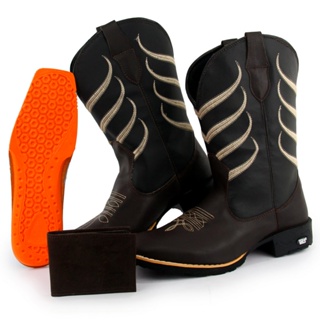Bota Texana Country Masculina Texas Gold Escama TX de Couro + Carteira