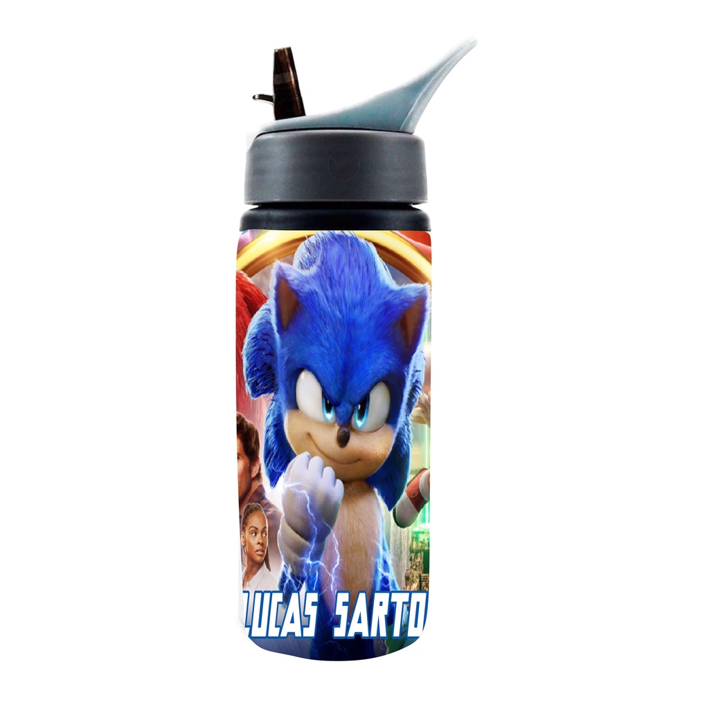 Garrafa Squeeze Gamer Desenho Sonic Escolar com Nome