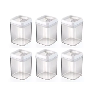 6 Potes Herméticos Mantimentos Acrílico Quadrado 1,7 L Médio