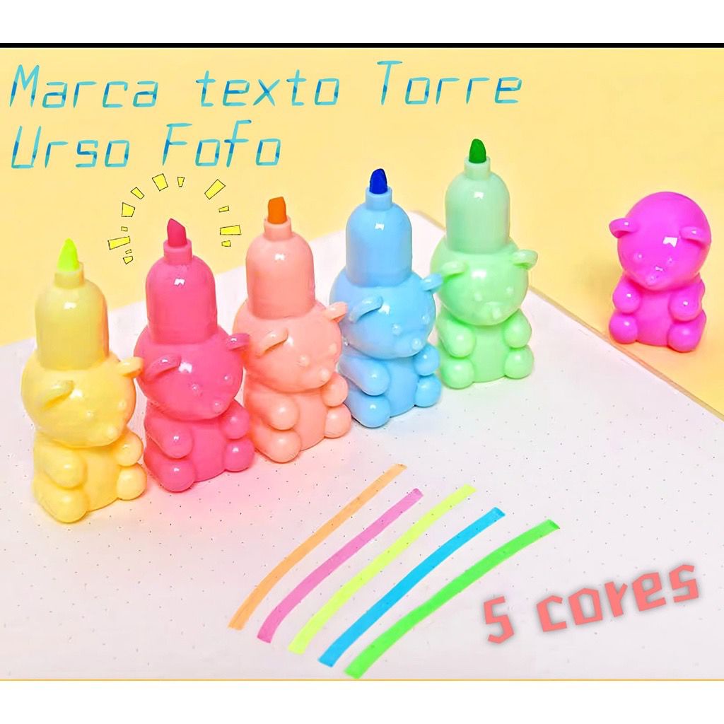 Kit marca texto formato de ursinho kawaii fofo escolar escritório 5 ...