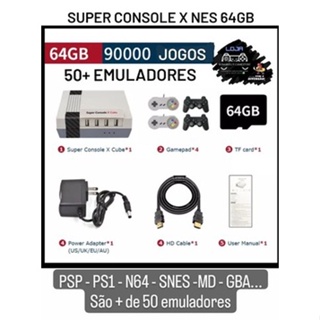 Super Console X - PSP/PS1/N64 + 50 Emuladores Com 90000 + Jogos / 6 ME – O  Brazil Express