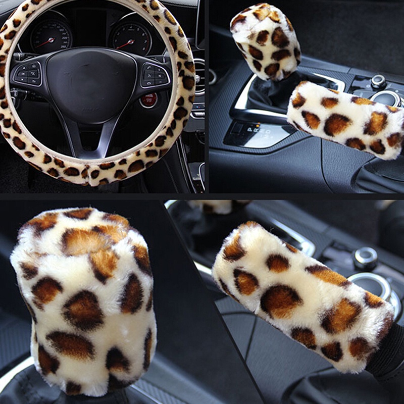 [Milhões De Gridnew] Capa Do Volante De Pelúcia Leopard Fluff Plush Acessórios Para Carros De Inverno