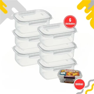Kit Marmitas Fitness 1000ml Hermético Para Freezer E Microondas Potes Hermético Plástico com Trava