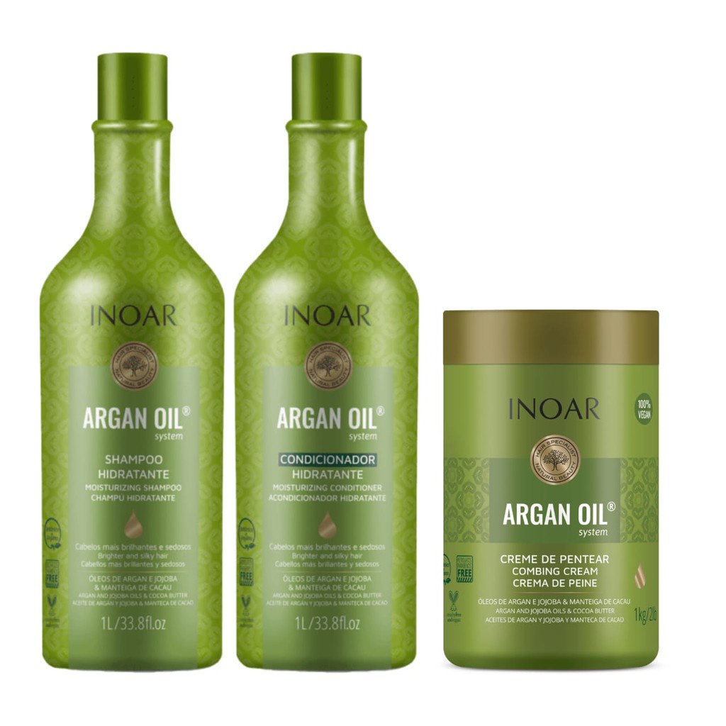 Inoar Argan Oil System - Shampoo e Condicionador Litro + Creme de ...