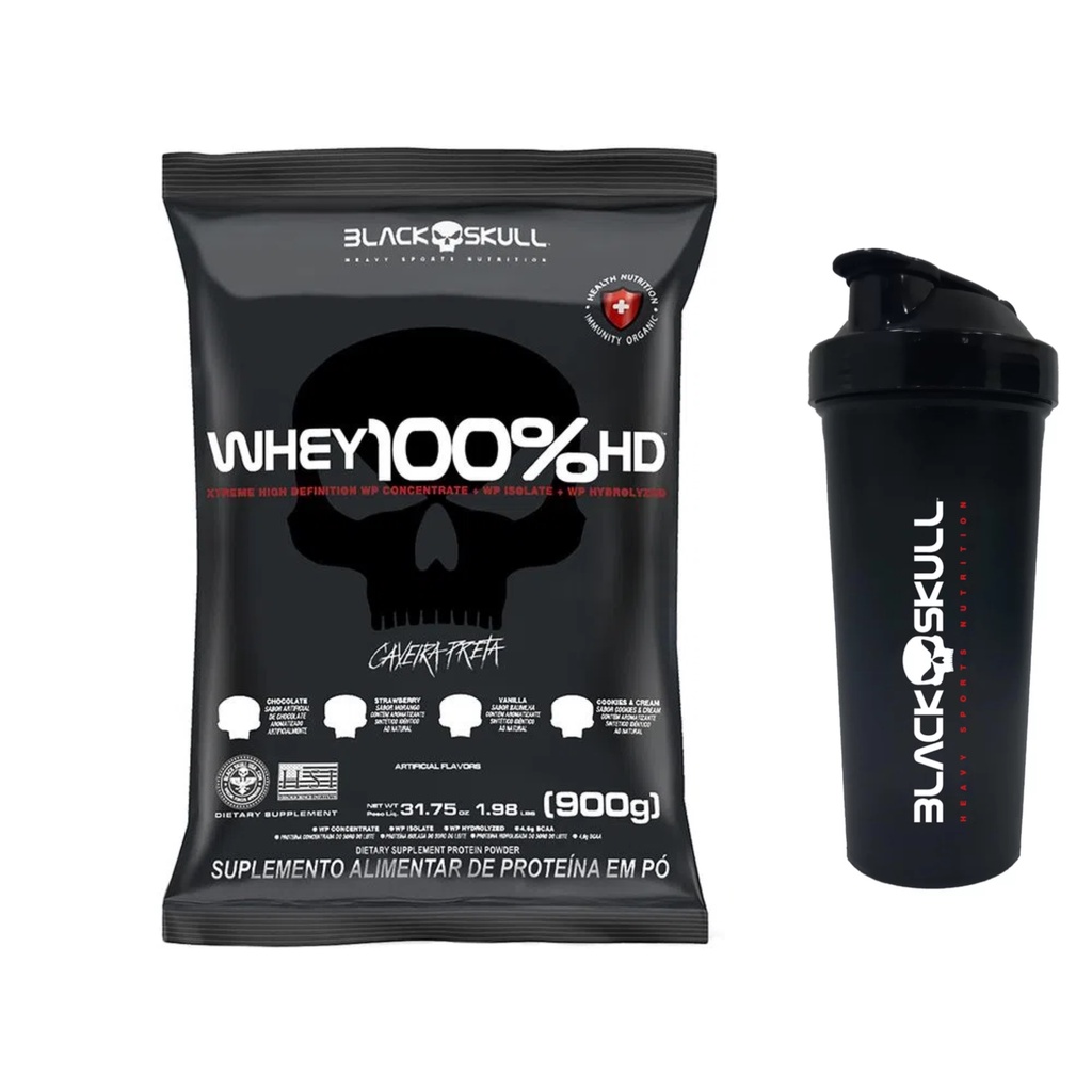 Kit 1 Whey 100% HD Concentrado Refil 900g + 1 Coqueteleira 600ml