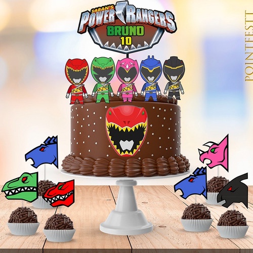 Topo De Bolo Personalizado Power Rangers+ 10 Toppers Grátis | Shopee Brasil