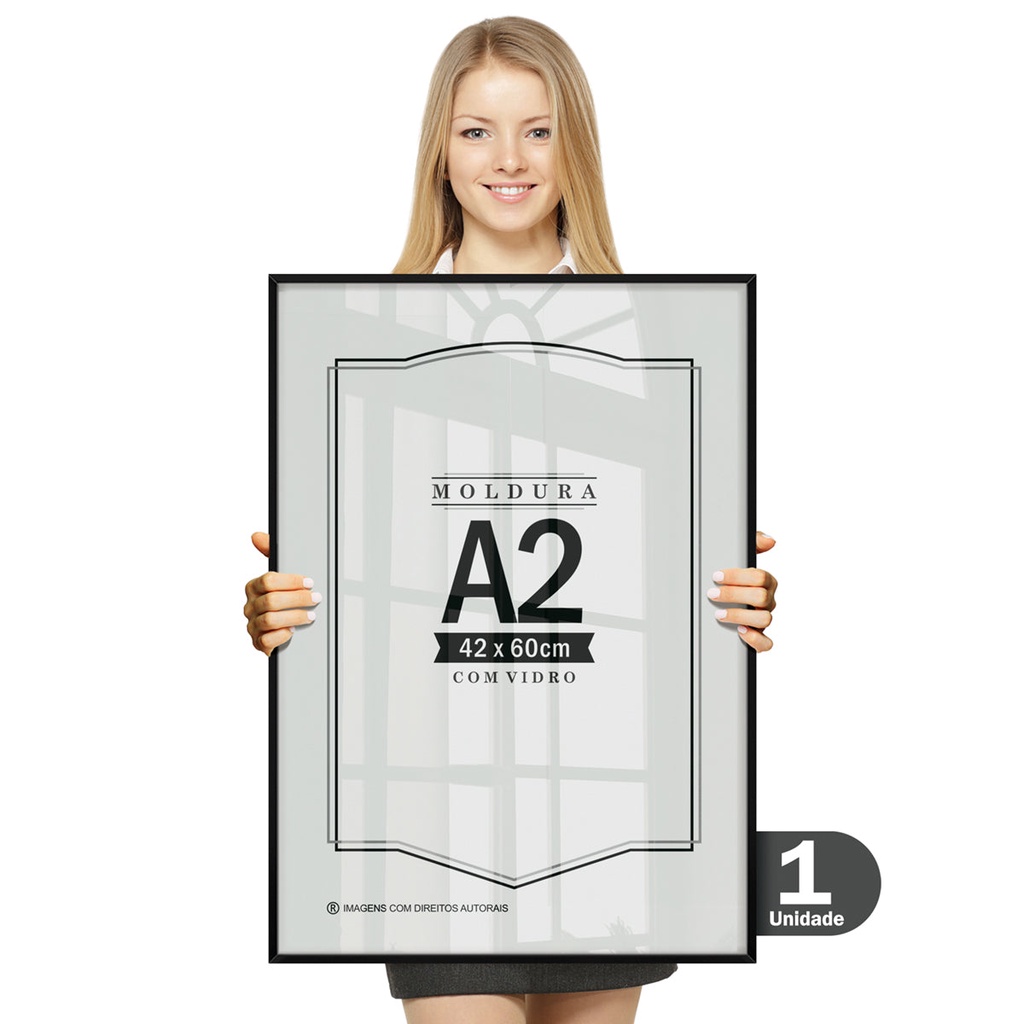 Quadro Moldura A2 42x60 Caixa Alta Grande Vidro Certificado Caixa Alta