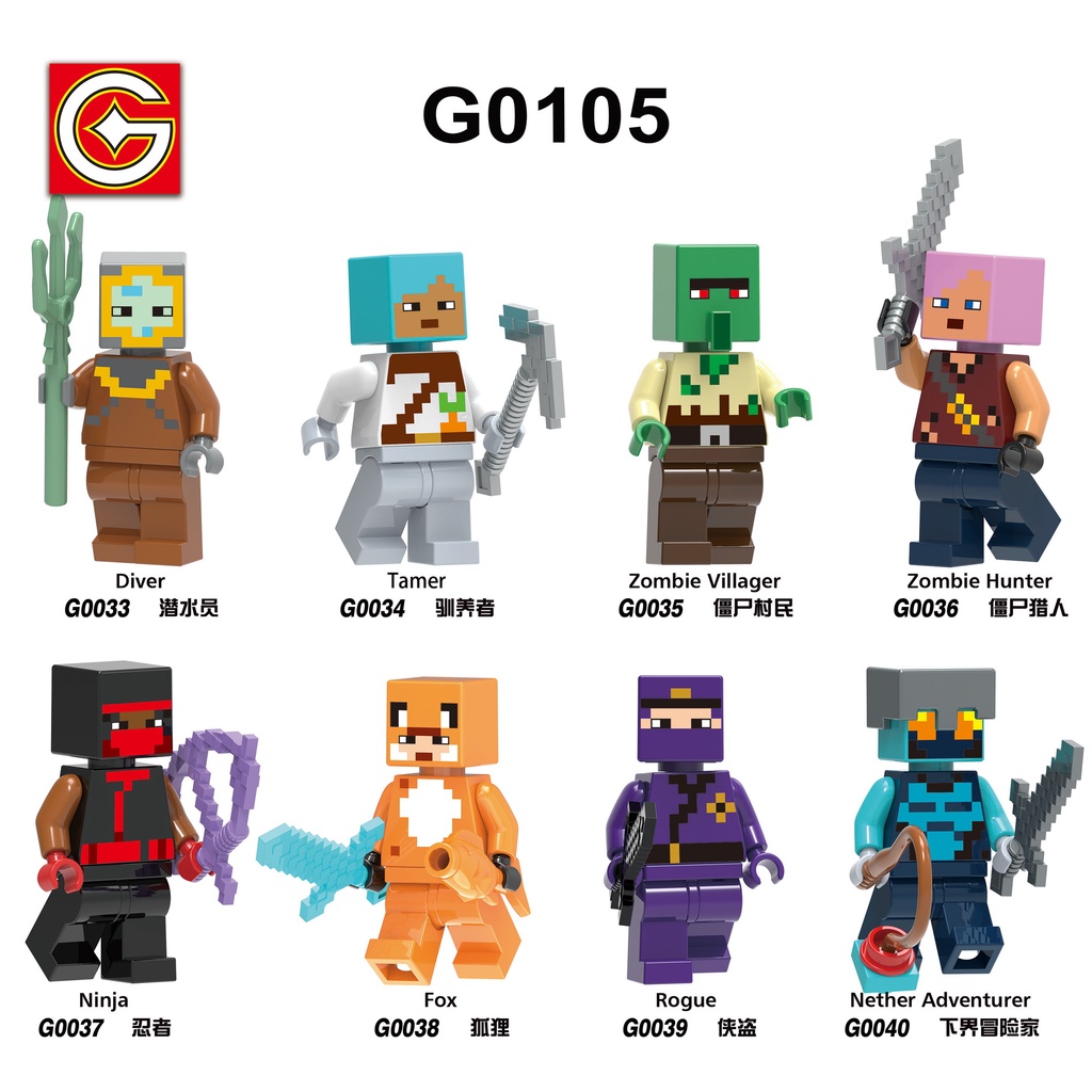 Minecraft Series Diver ninja Treinador Raposa Minifiguras Blocos De Construção Figuras De Brinquedo