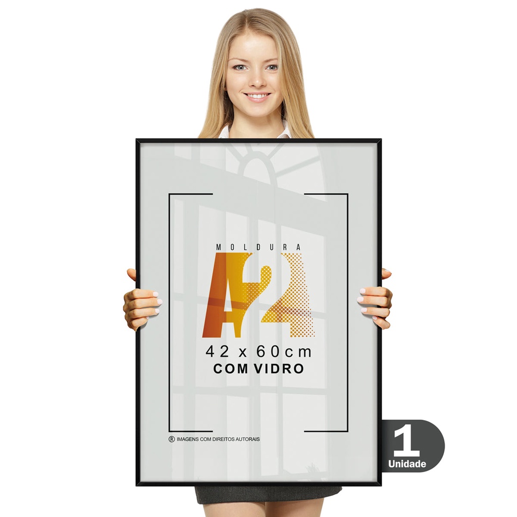 Quadro Moldura A2 42x60 Caixa Alta Grande Vidro Certificado Caixa Alta