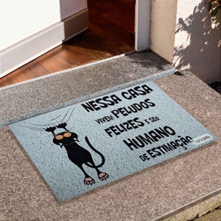 Tapete de Porta Divertido Capacho Pet - Nesta Casa Vivem Peludos Felizes Gato