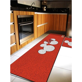 Kit Tapete 2 peças Capacho Cozinha - Mickey E Minnie Vermelho