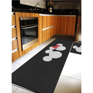 Kit Tapete 2 peças Capacho Cozinha Mickey & Minnie Fundo Cinza